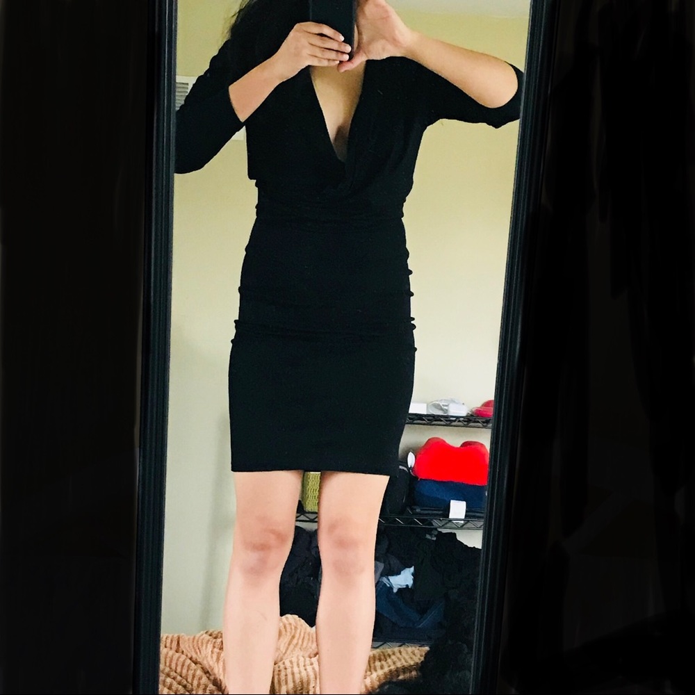 Betabrand Day to Night Long Sleeve Mini Wrap Dress
